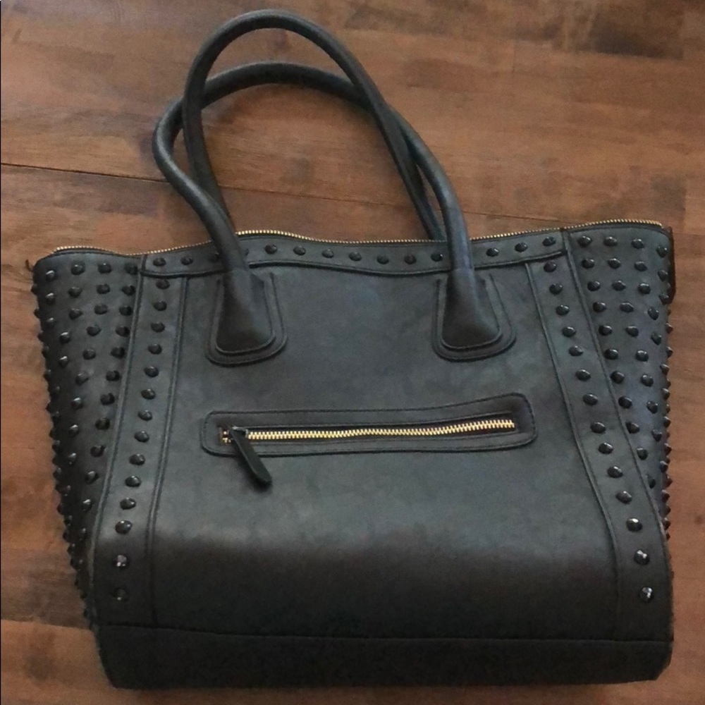 Black leather tote bag